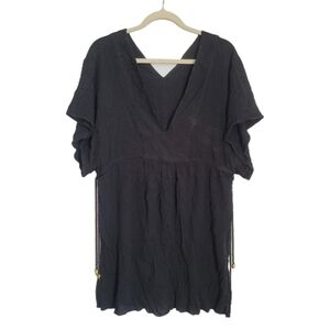 Lauren Ralph Lauren Swim Cover-Up Size 10 L Large Black Short Sleeve V-Neck